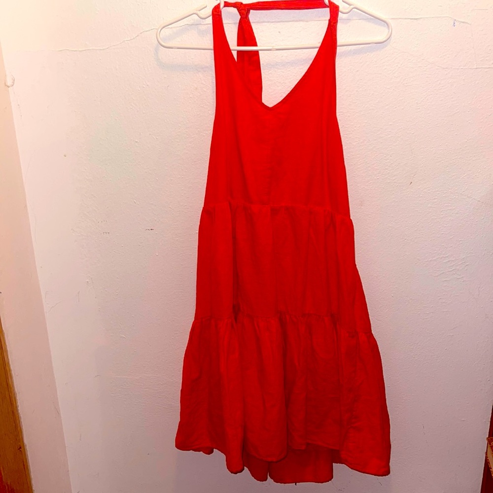 AMERICAN EAGLE SIZE LARGE RED HALTER MIDI DRESS